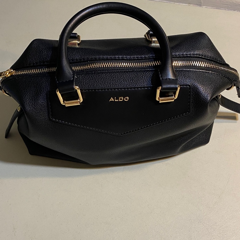 Aldo Black Satchel with Gold Accents